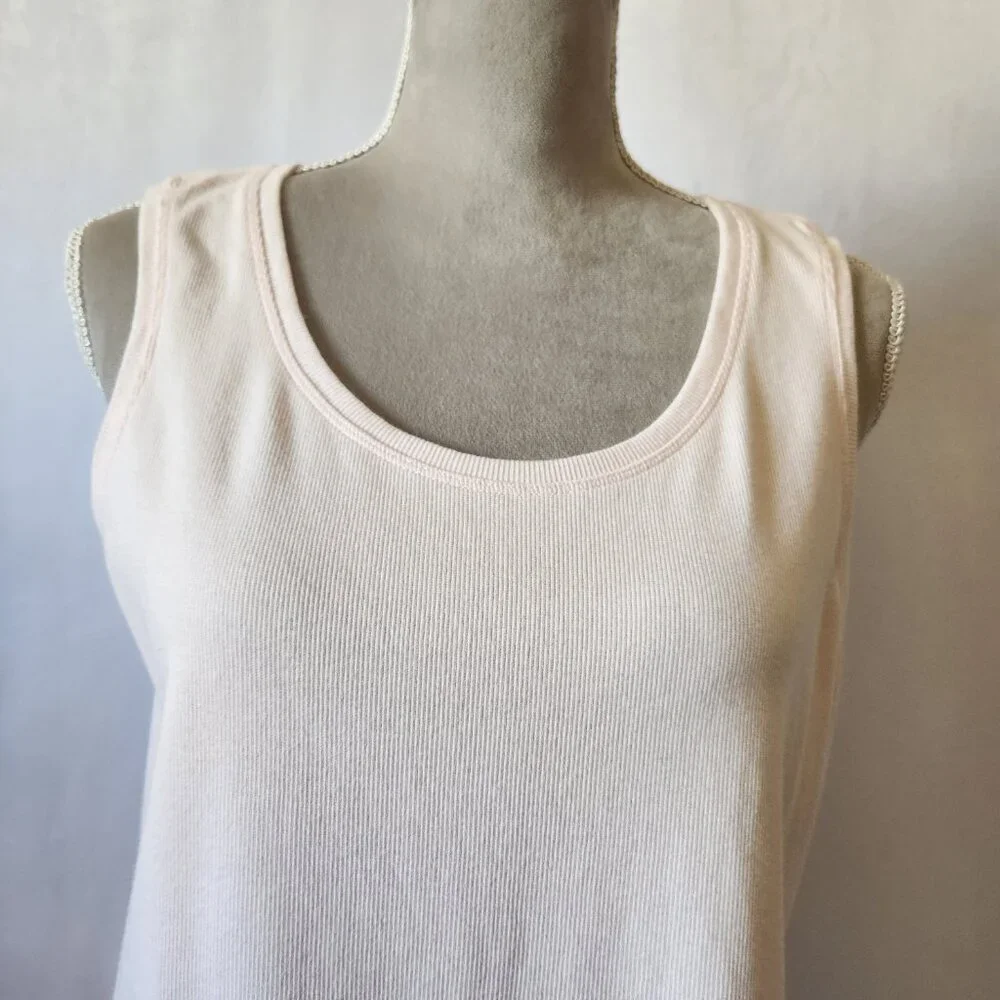 Chico's Women Size 2/12-14 (L) Pastel Pink Sleeveless Scoop Neck Ribbed Tank Top - Picture 2 of 12